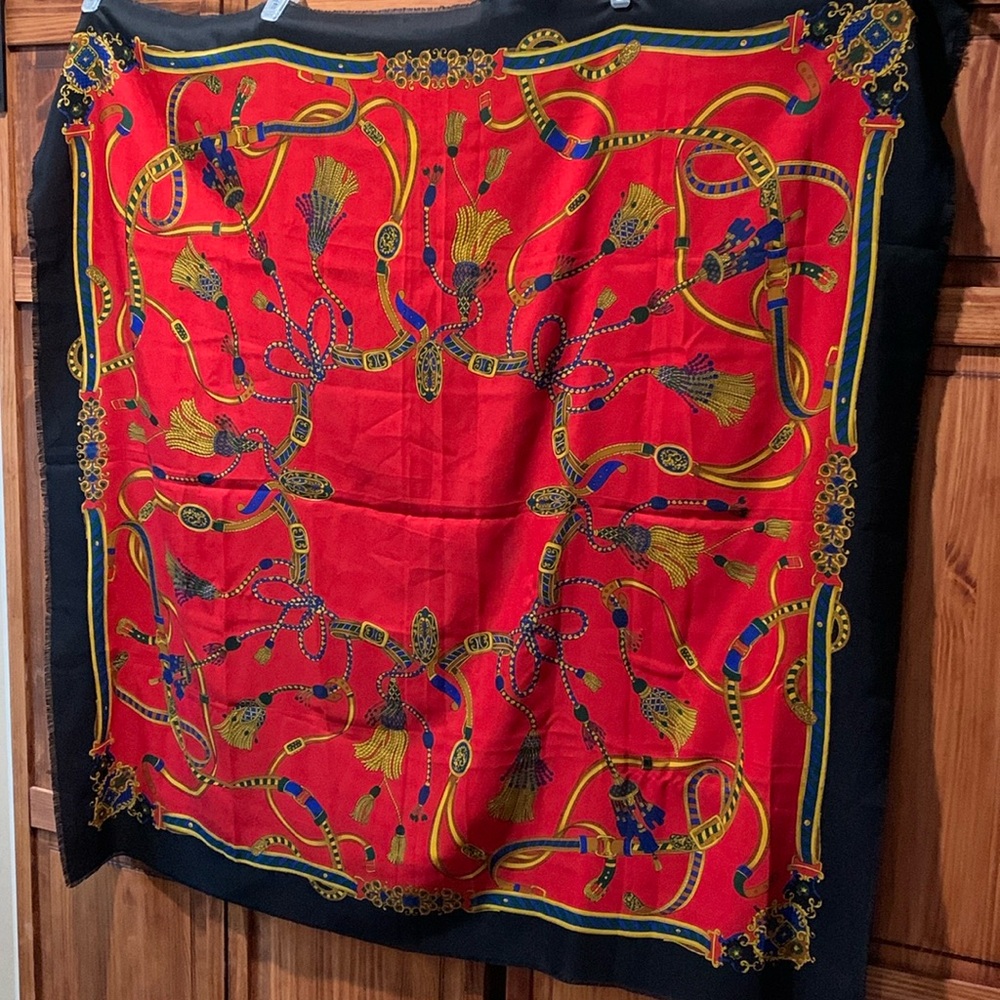 Enormous Vintage Italian designer classic floral print scarf or wrap 45” x 46”